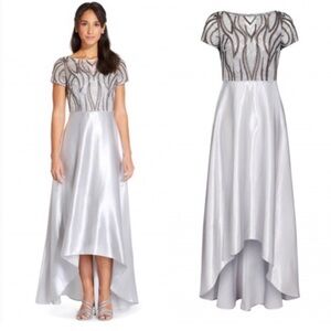 NWT ADRIANNA PAPELL Embroidered Satin Hi-lo Gown SIZE 8